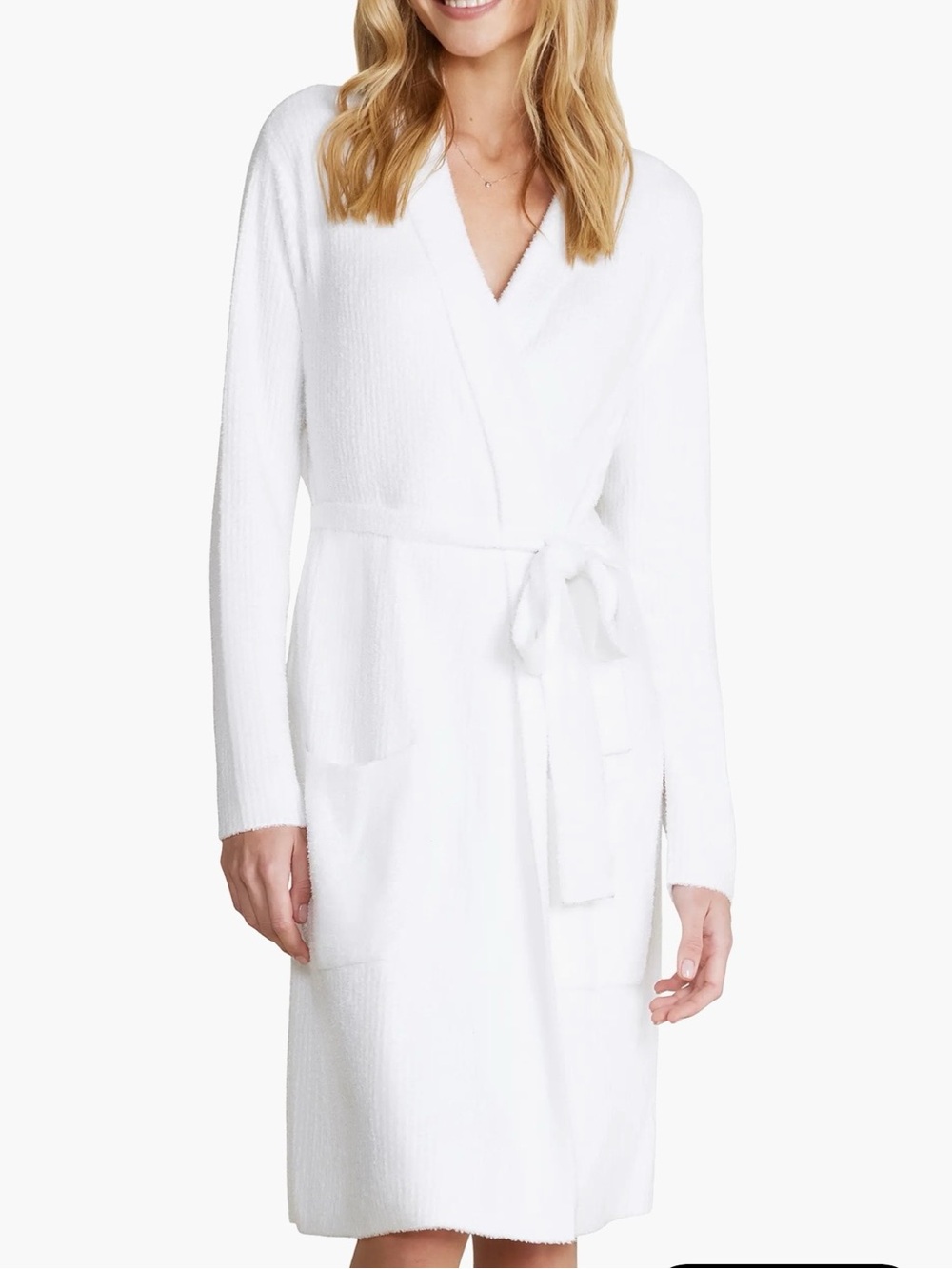 NWOT Barefoot Dreams CozyChic Lite Rib-Knit Robe in White Size Small
